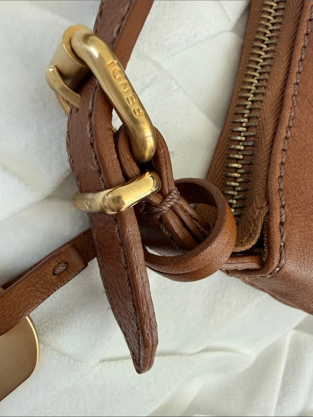 Fendi Vintage Small Leather Oyster Bag  in Cognac Brown